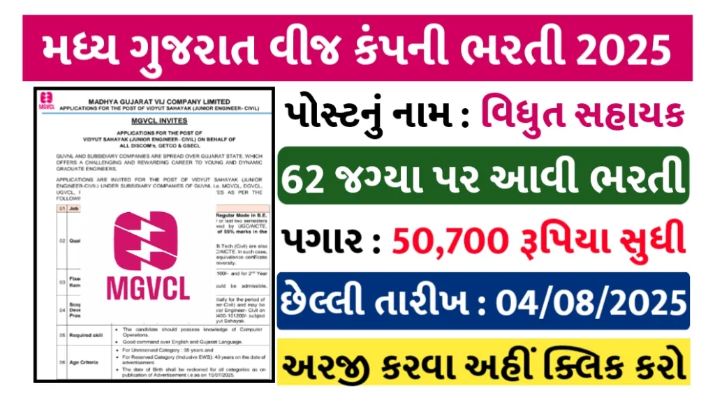 MGVCL Vidyut Sahayak Bharti 2025